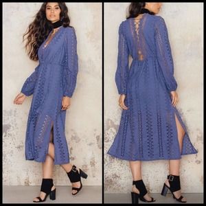 Bardot Alexa Blue Eyelet Lace Midi Dress